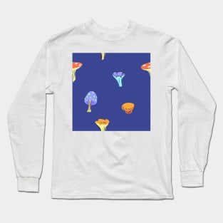 Mushrooms on a Blue Background Long Sleeve T-Shirt